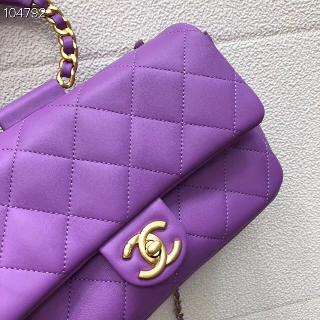 Chanel flap bag Lambskin & Gold Metal AS1358 purple