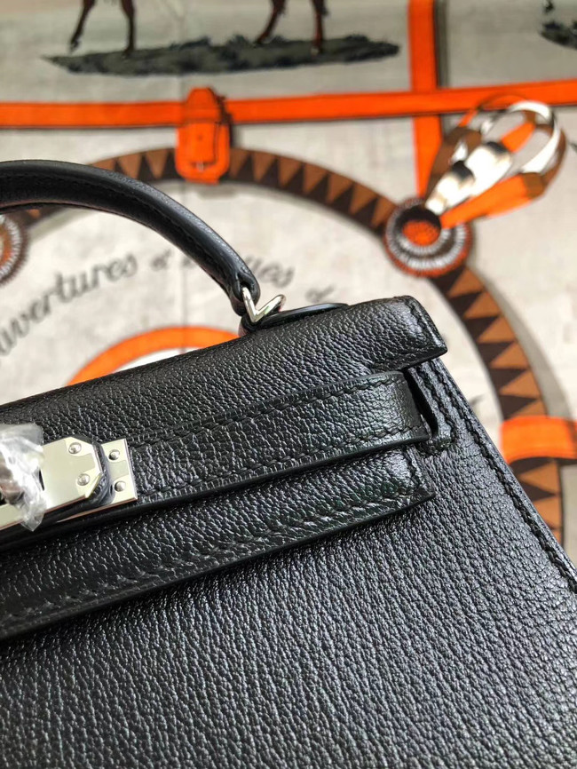 Hermes original mini Kelly chevre mysore K19CM black&silver Metal