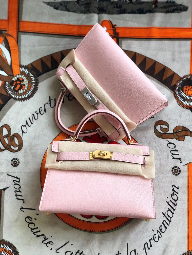 Hermes original mini Kelly chevre mysore K19CM pink&Gold Metal