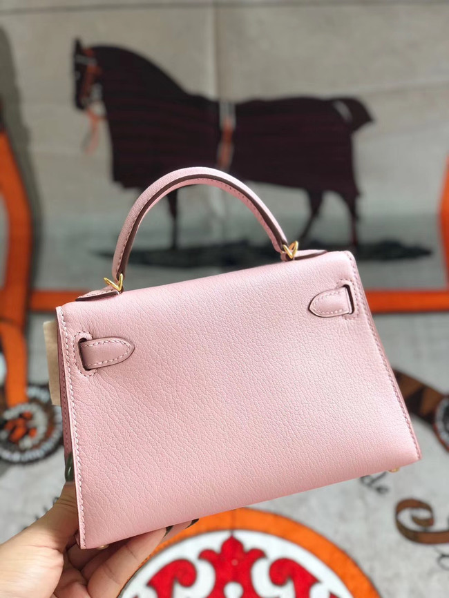 Hermes original mini Kelly chevre mysore K19CM pink&Gold Metal