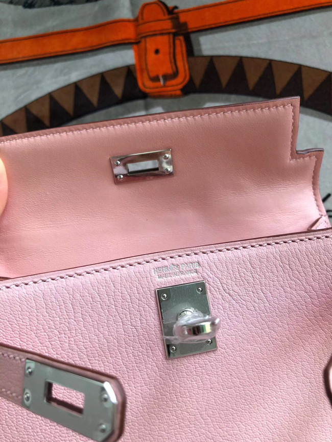 Hermes original mini Kelly chevre mysore K19CM pink&silver Metal