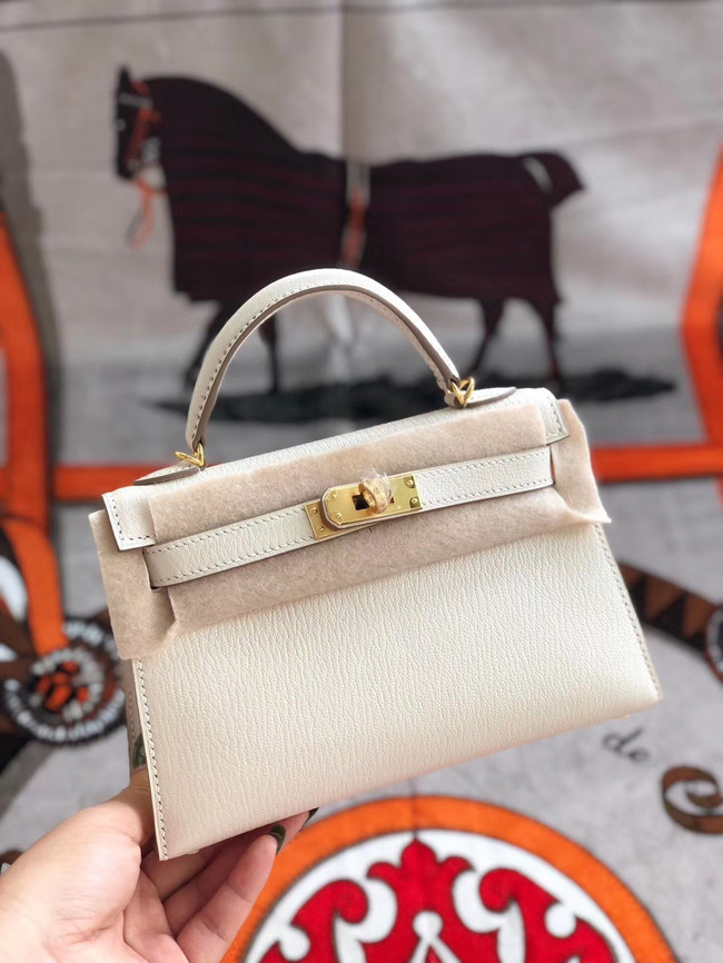 Hermes original mini Kelly chevre mysore K19CM white&Gold Metal