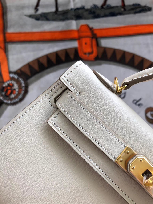 Hermes original mini Kelly chevre mysore K19CM white&Gold Metal