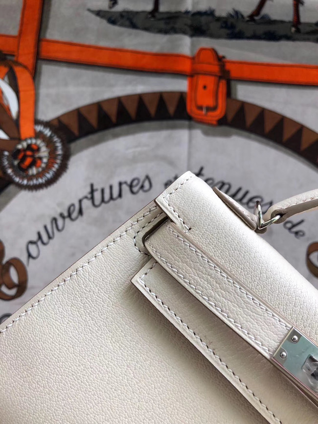 Hermes original mini Kelly chevre mysore K19CM white&silver Metal