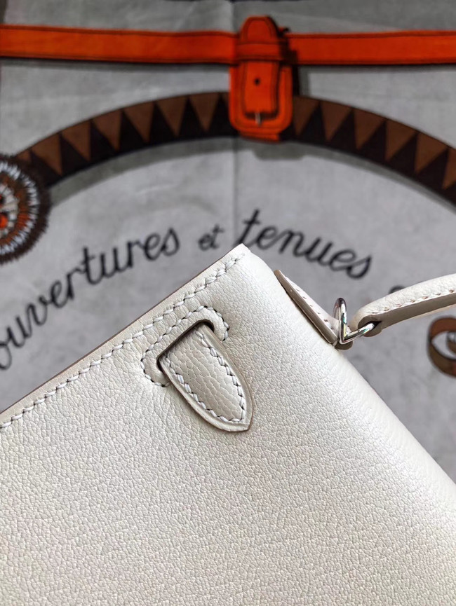 Hermes original mini Kelly chevre mysore K19CM white&silver Metal