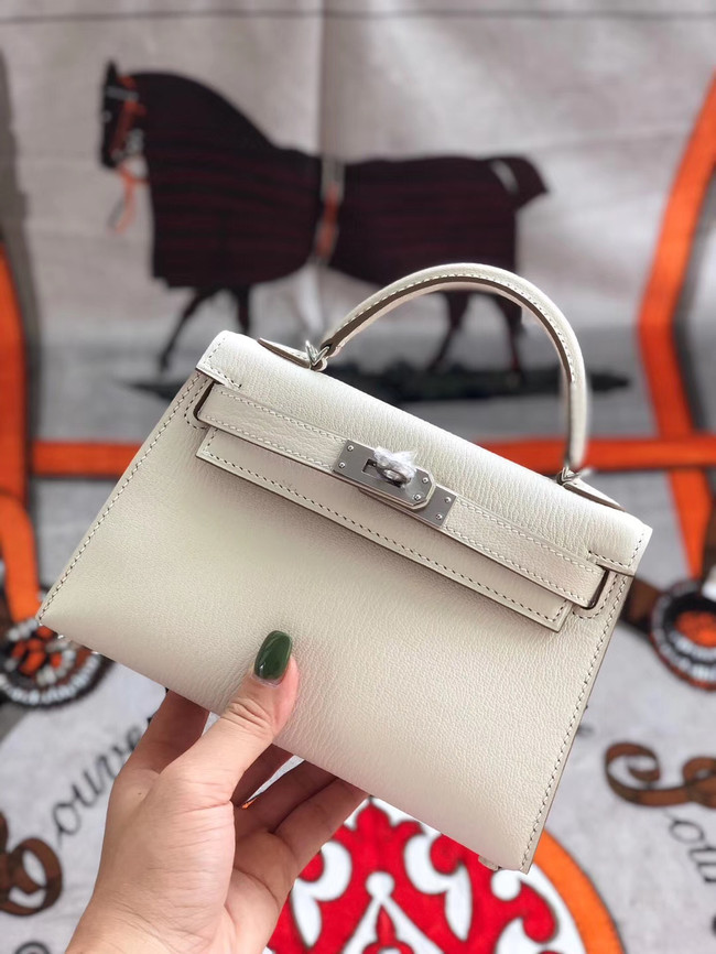 Hermes original mini Kelly chevre mysore K19CM white&silver Metal