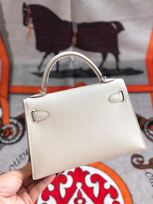 Hermes original mini Kelly chevre mysore K19CM white&silver Metal