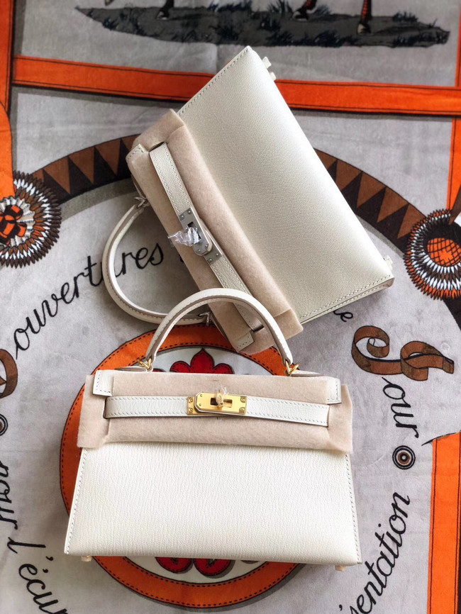 Hermes original mini Kelly chevre mysore K19CM white&silver Metal