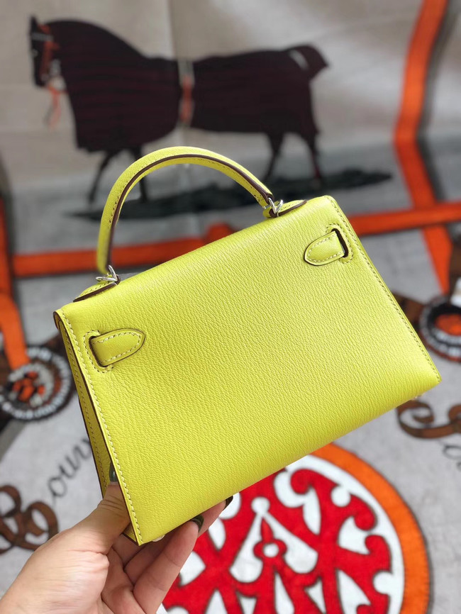 Hermes original mini Kelly chevre mysore K19CM yellow&silver Metal