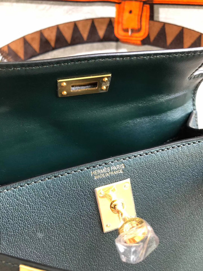 Hermes original mini Kelly chevre mysore K19CM Blackish green&Gold Metal