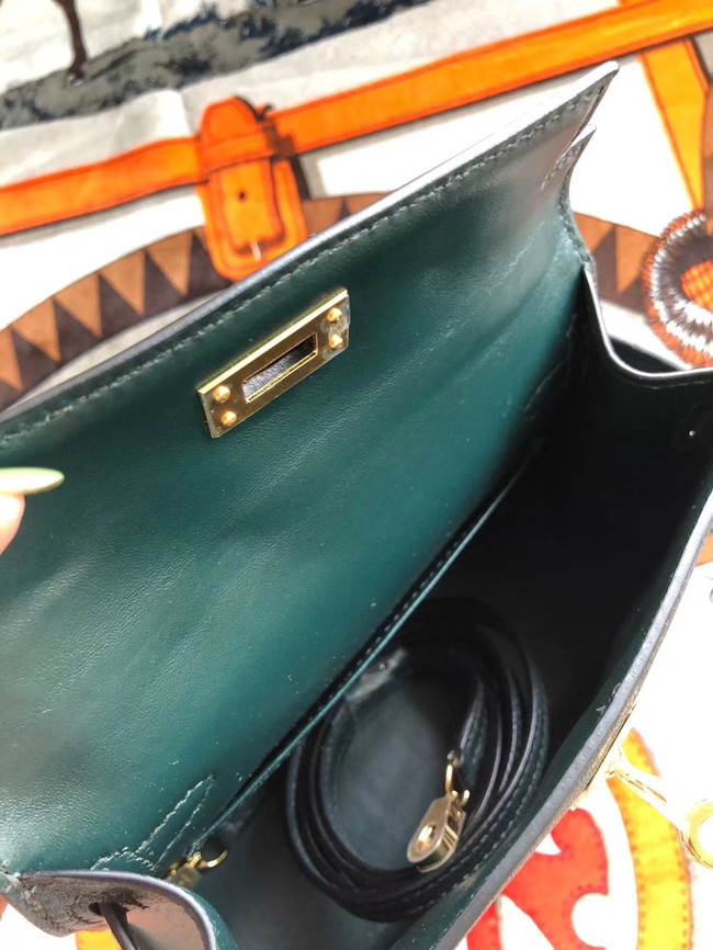 Hermes original mini Kelly chevre mysore K19CM Blackish green&Gold Metal