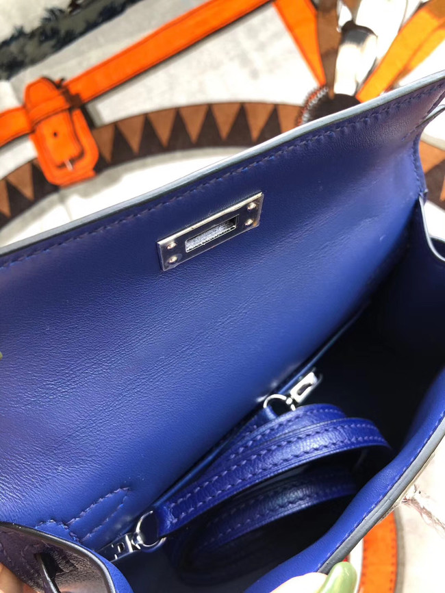 Hermes original mini Kelly chevre mysore K19CM blue&silver Metal