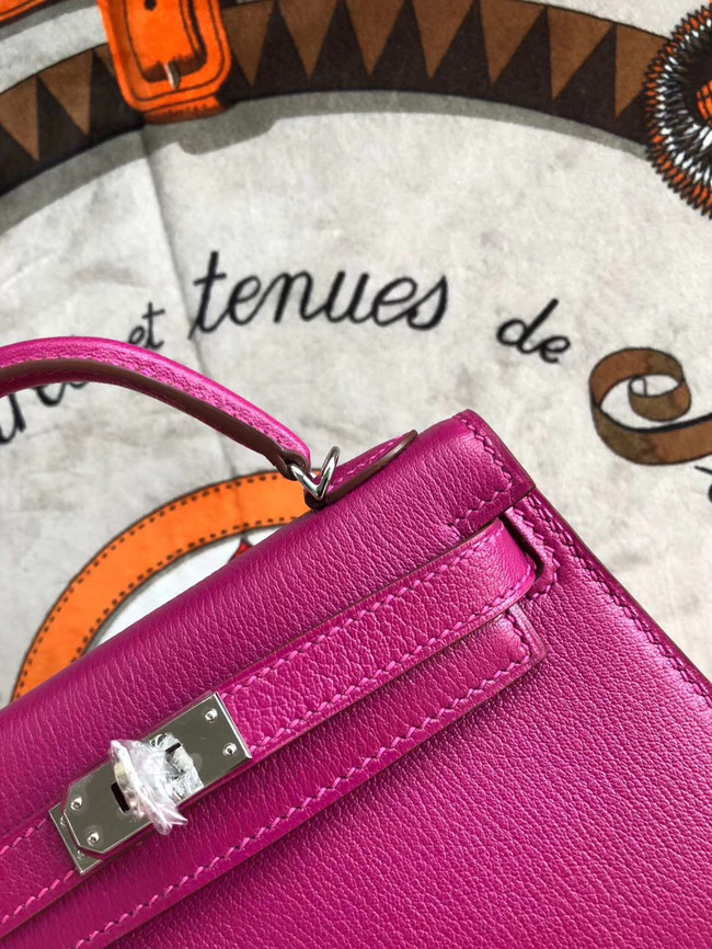 Hermes original mini Kelly chevre mysore K19CM rose&silver Metal