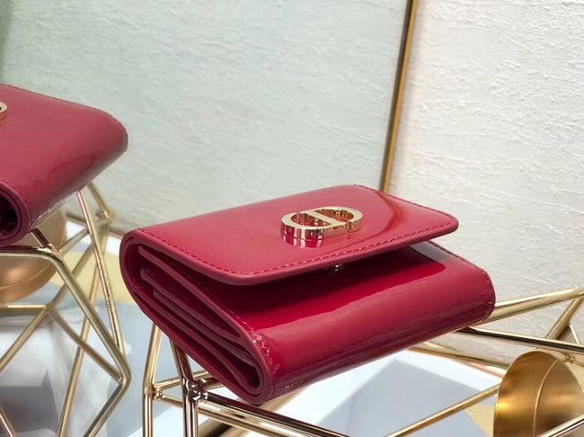 Dior MEDIUM RED 30 MONTAIGNE LOTUS PATENT CALFSKIN WALLET S2057