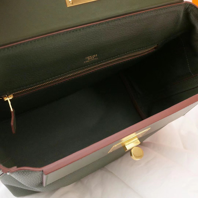 Hermes Kelly togo Leather Tote Bag H2424 Blackish green