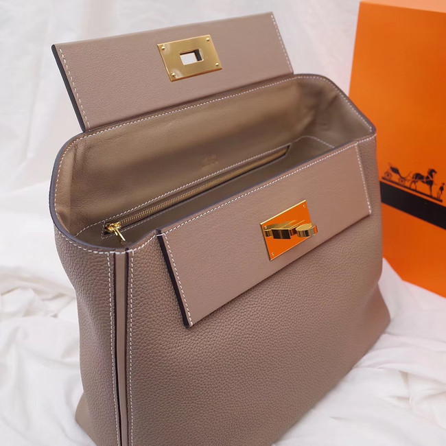 Hermes Kelly togo Leather Tote Bag H2424 grey