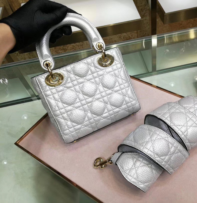 Dior MINI LADY DIOR CALFSKIN BAG M0573 Silvery white