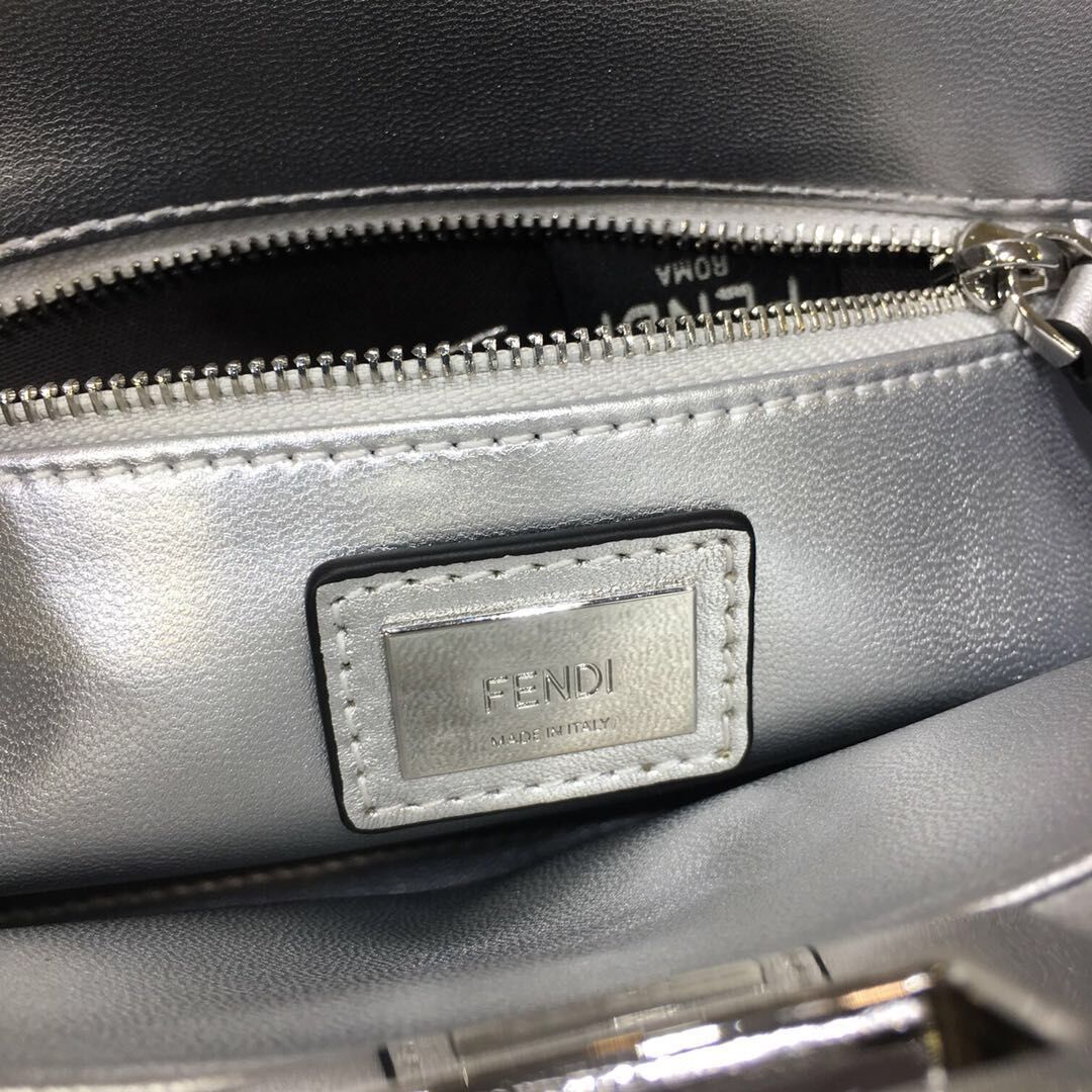 Fendi Peekaboo Iconic Mini Original Leather Bag FD3698 Silver