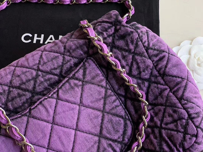 CHANEL Denim flap bag AS1112 purple