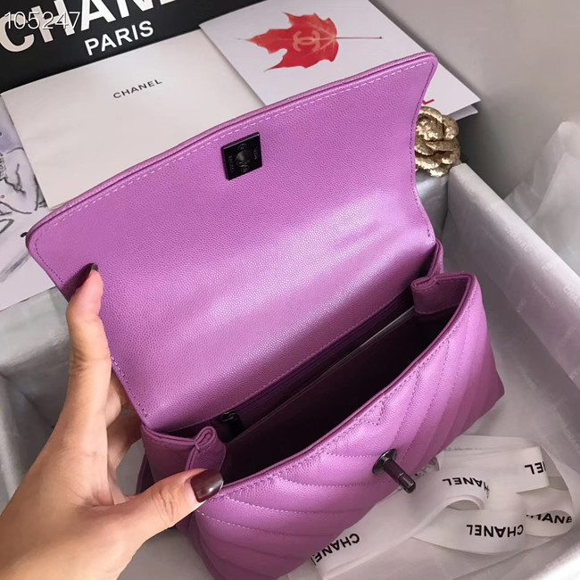 Chanel Small Flap Bag Top Handle V92990 Purplish