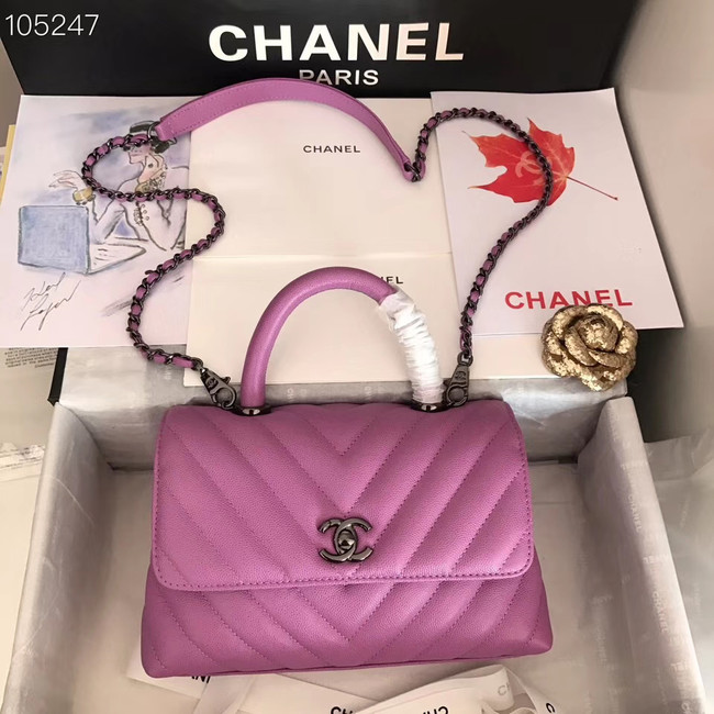 Chanel Small Flap Bag Top Handle V92990 Purplish