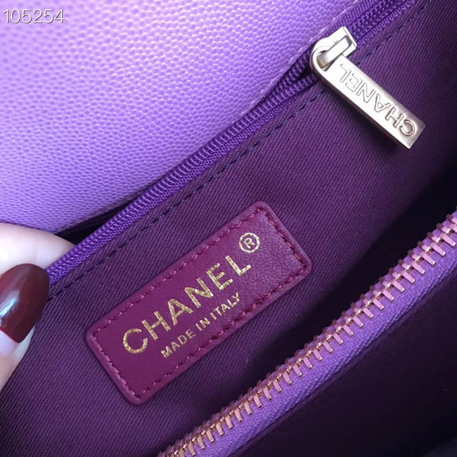 Chanel original Calfskin flap bag top handle A92292 Purplish&gold-Tone Metal