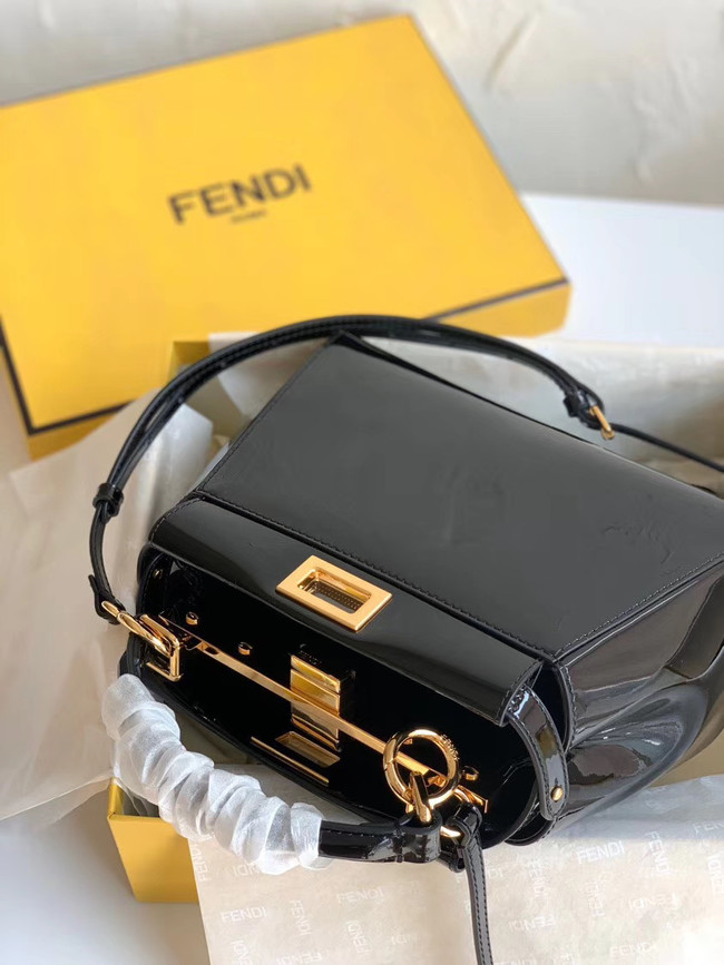 Fendi PEEKABOO ICONIC MINI Black patent leather bag 8BN244