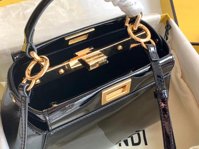 Fendi PEEKABOO ICONIC MINI Black patent leather bag 8BN244