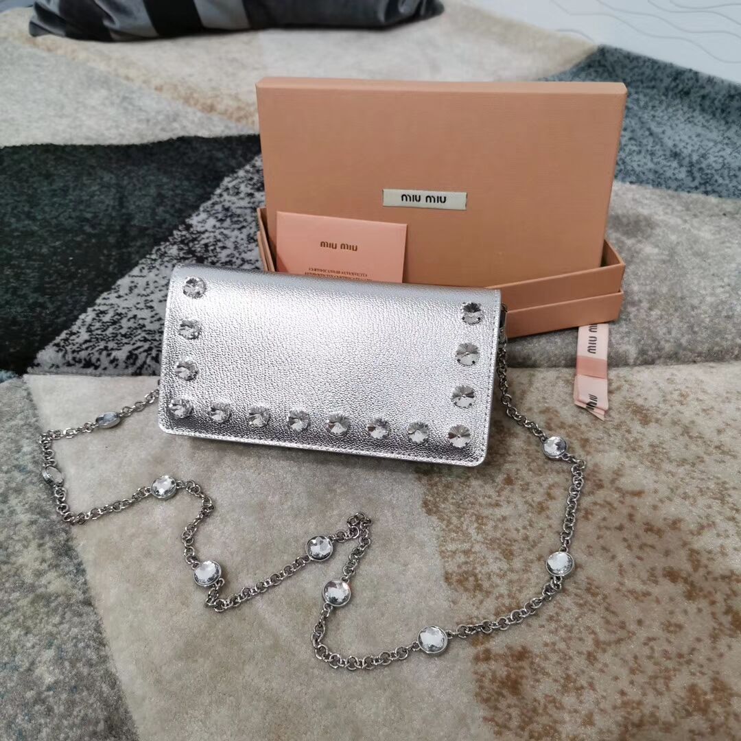 miu miu Matelasse Nappa Leather Clutch 5DH044 silver