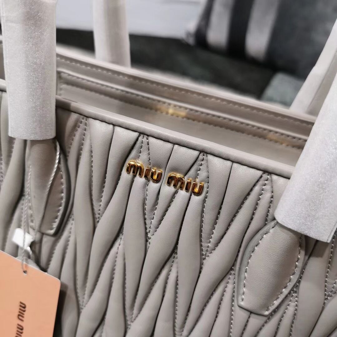 miu miu Matelasse Nappa Leather Top-handle Bag 5BG163 grey