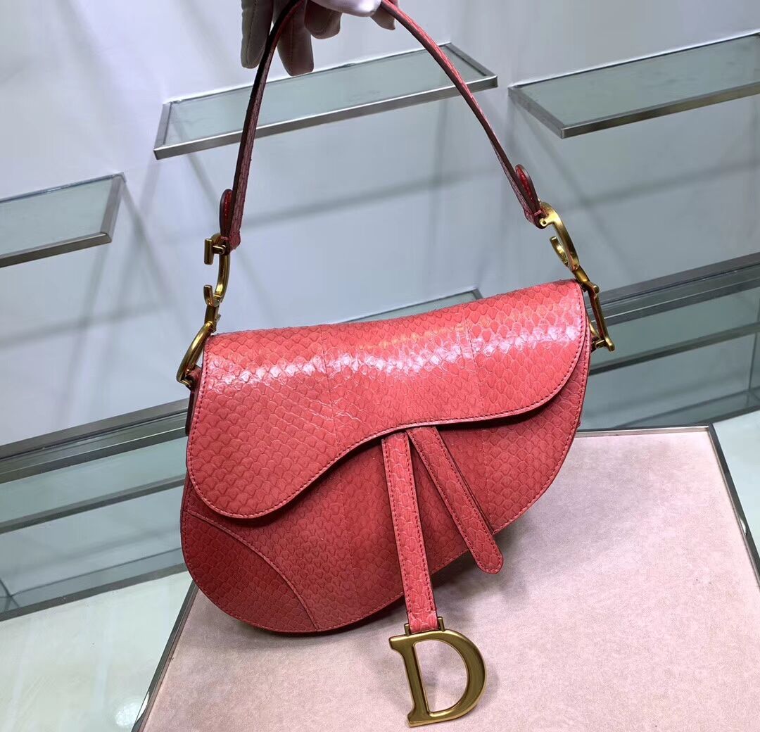 Dior SADDLE Snake skin tote C9046 pink