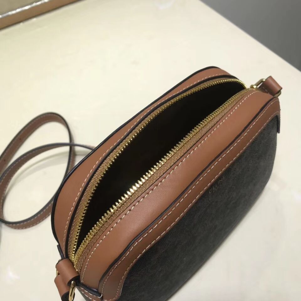 Celine SMALL CAMERA BAG IN TRIOMPHE CANVAS 191522 tan