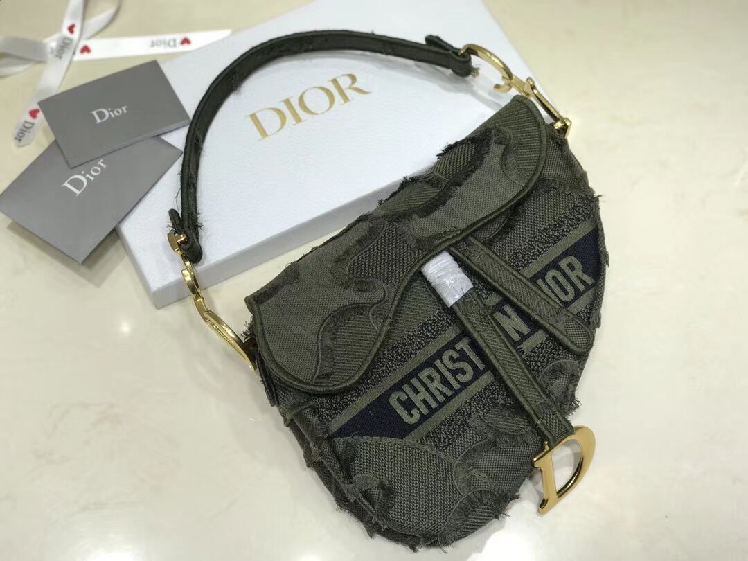 DIOR GREEN SADDLE CAMOUFLAGE POUCH M0446C