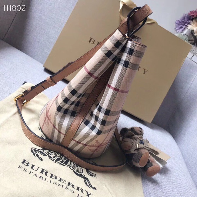 BURBERRY Banner small vintage check and leather tote Bag 1581 brown