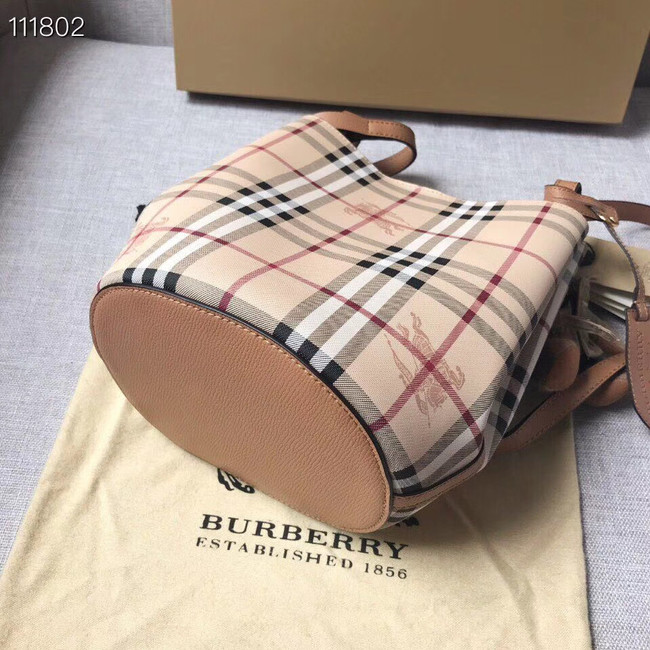 BURBERRY Banner small vintage check and leather tote Bag 1581 brown