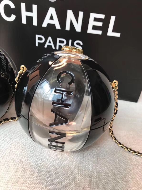 Chanel Beach Ball Hard Shell Ball Black Bag 5698 Golden Metal