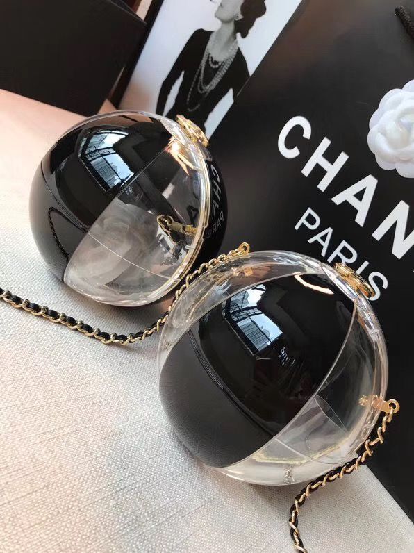 Chanel Beach Ball Hard Shell Ball Black Bag 5698 Golden Metal