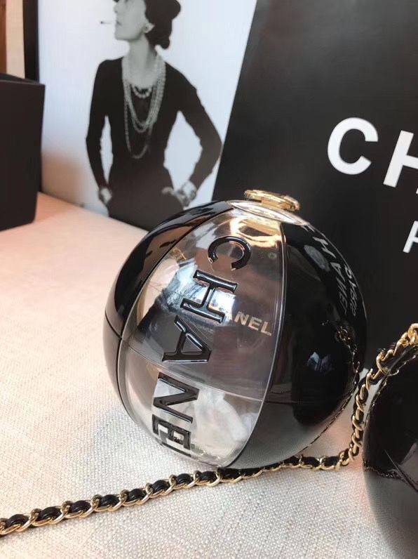 Chanel Beach Ball Hard Shell Ball Black Bag 5698 Golden Metal