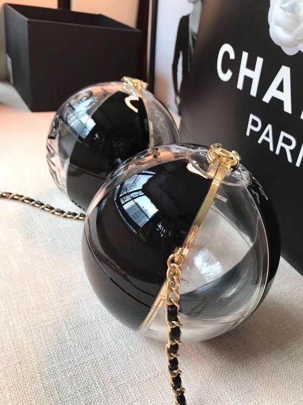 Chanel Beach Ball Hard Shell Ball Black Bag 5698 Golden Metal