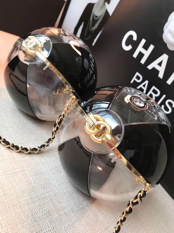 Chanel Beach Ball Hard Shell Ball Black Bag 5698 Golden Metal