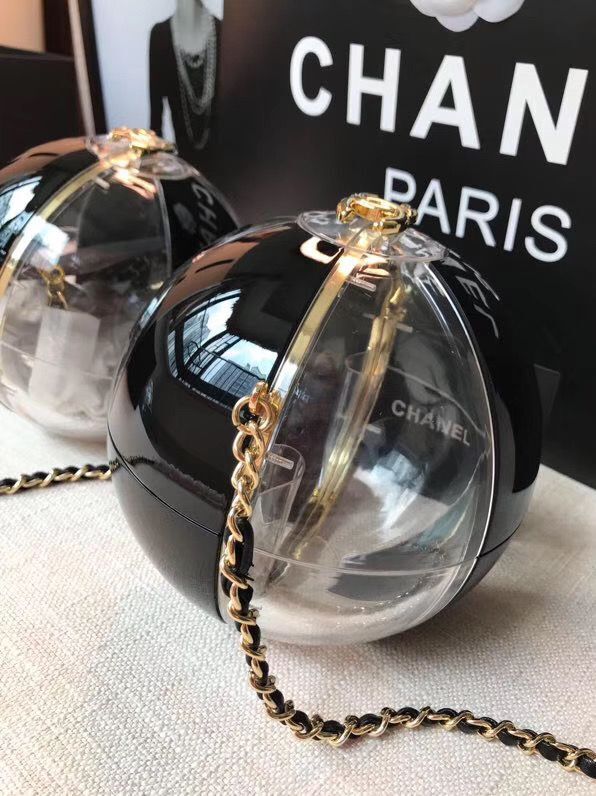 Chanel Beach Ball Hard Shell Ball Black Bag 5698 Golden Metal