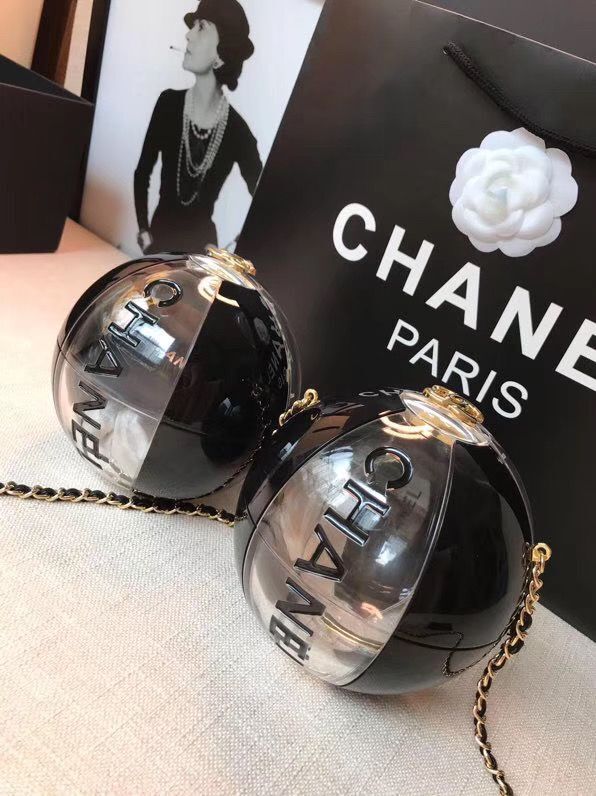 Chanel Beach Ball Hard Shell Ball Black Bag 5698 Golden Metal