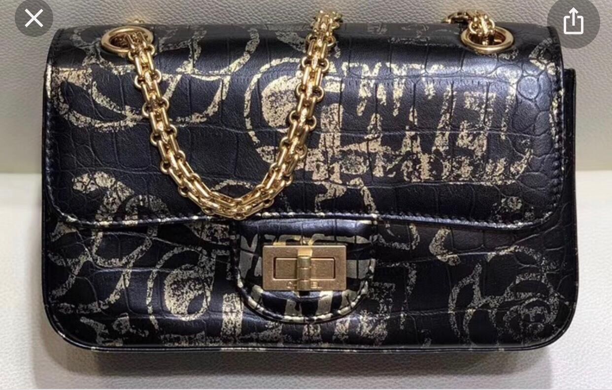 Chanel Flap Shoulder Bag Original Crocodile Leather Black&Gold A1112 Gold