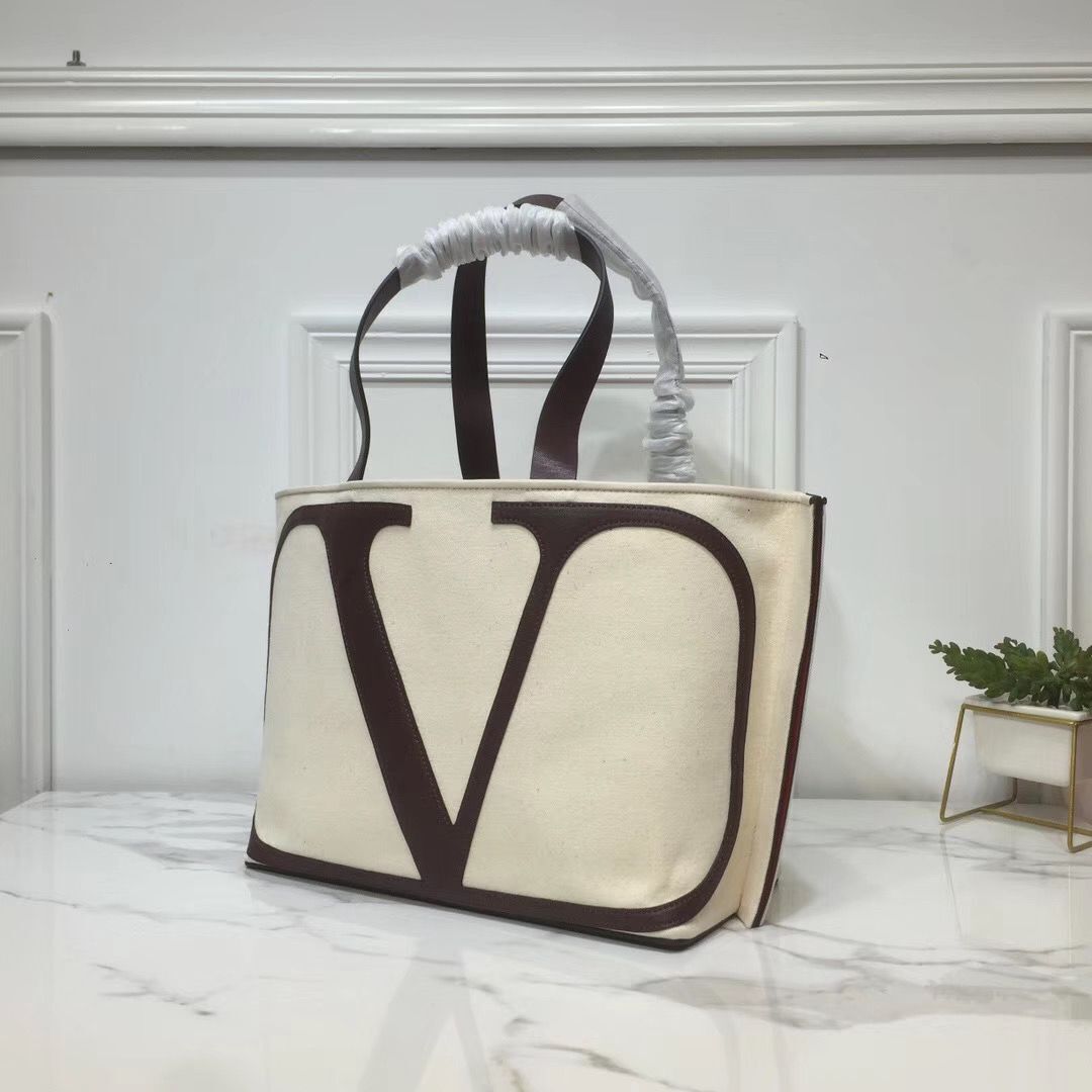 VALENTINO Canvas Shopping Bag V0065 White&Brown