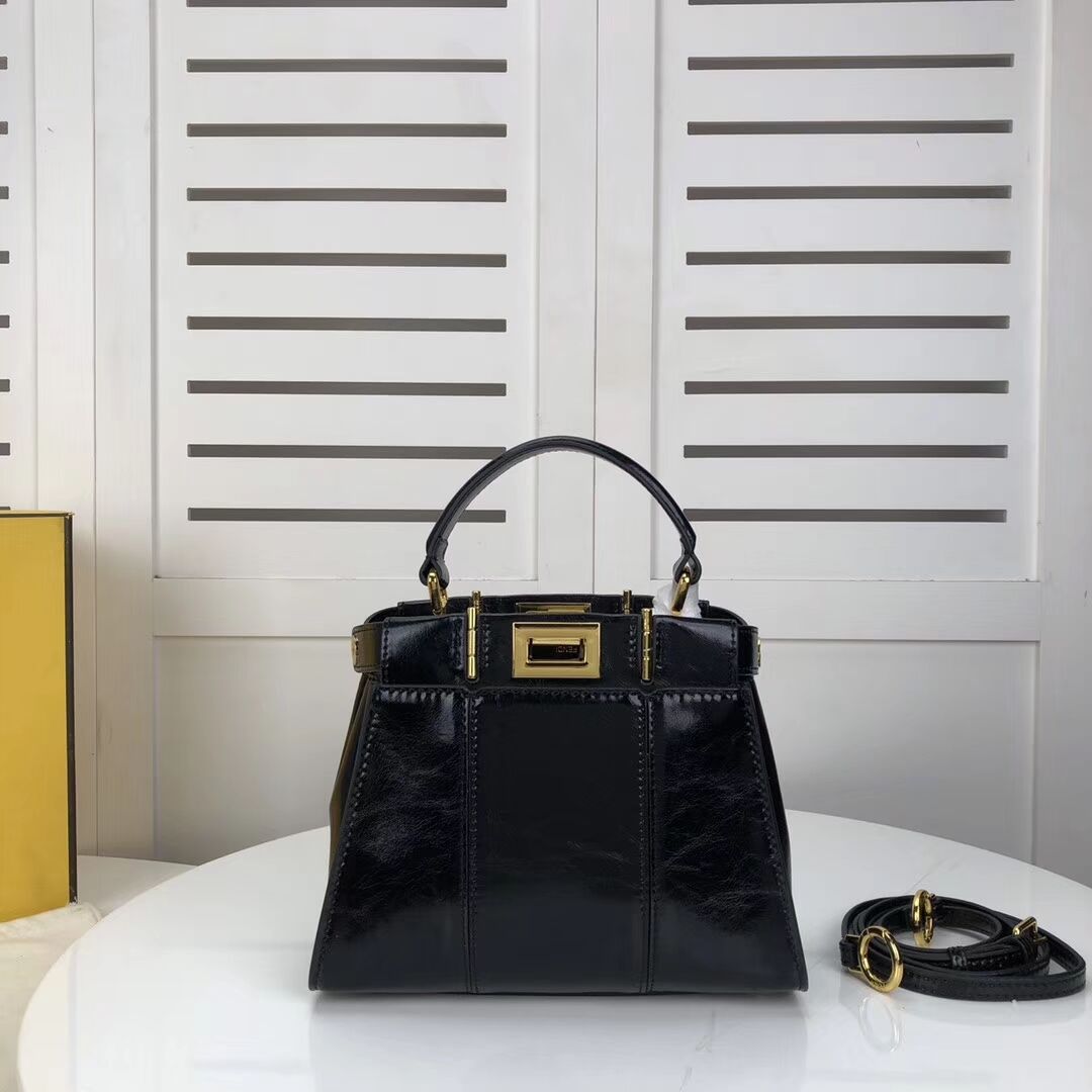 FENDI PEEKABOO ICONIC MINI Black leather bag 8BN244