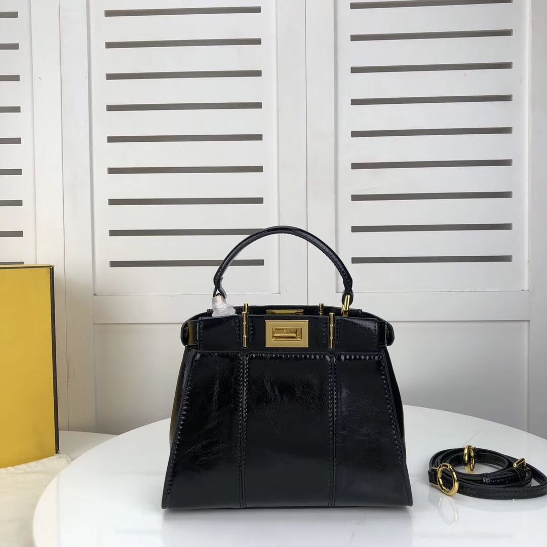 FENDI PEEKABOO ICONIC MINI Black leather bag 8BN244