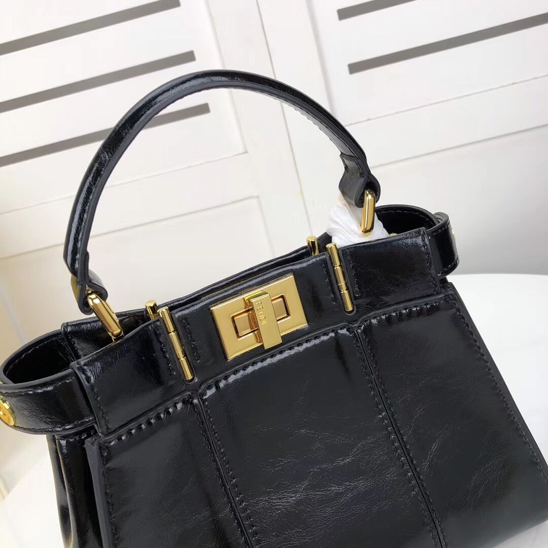 FENDI PEEKABOO ICONIC MINI Black leather bag 8BN244