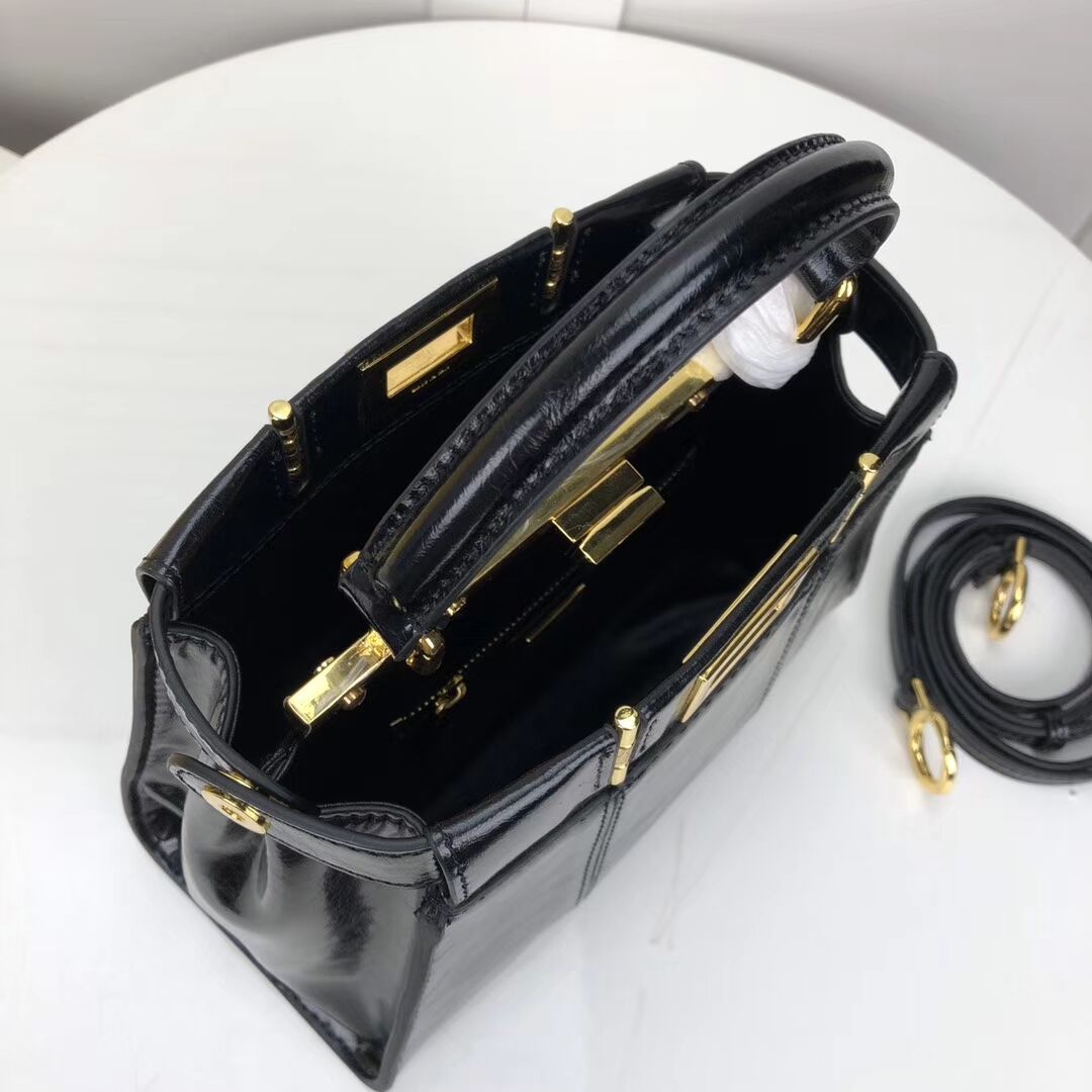 FENDI PEEKABOO ICONIC MINI Black leather bag 8BN244