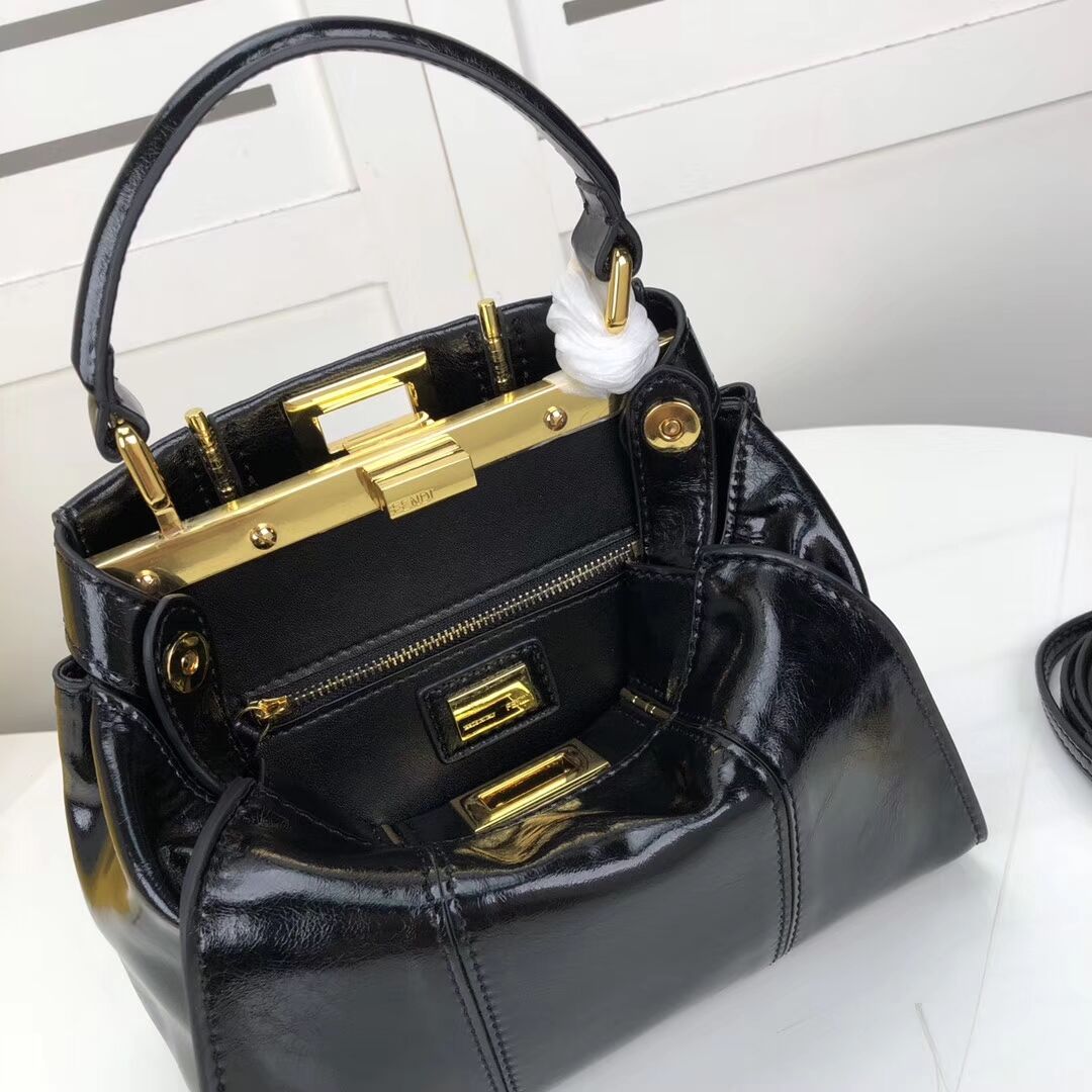 FENDI PEEKABOO ICONIC MINI Black leather bag 8BN244