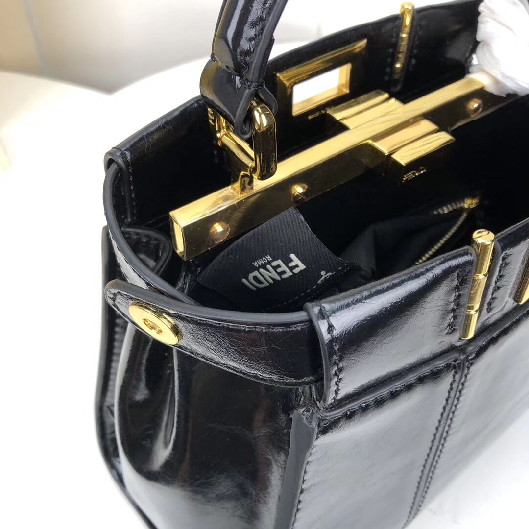 FENDI PEEKABOO ICONIC MINI Black leather bag 8BN244